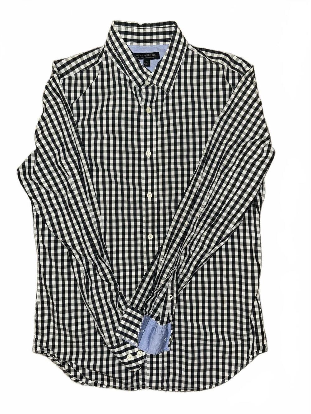 Men’s Banana Republic black&white checkered button-up slim fit shirt Size Medium